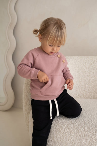 Set trening pentru bebeluși cu nasturi pe umeri | Material periat cu 3 fire | 6 luni - 4 ani | RG401 - PUDRĂ