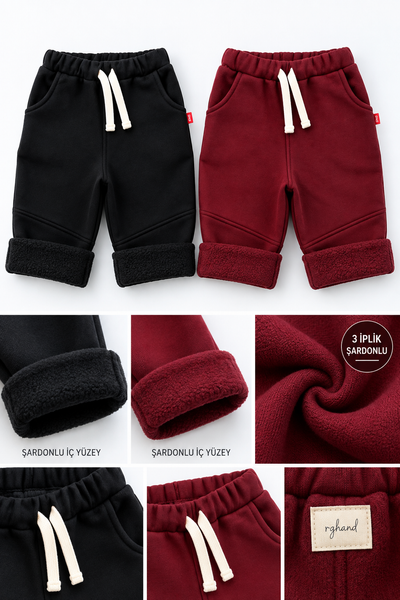 Bebek Bağcıklı Eşofman Pantolon | Cepli, Diz Dikişli | 6 Ay–4 Yaş | Siyah, Bordo | RG404 - BORDO