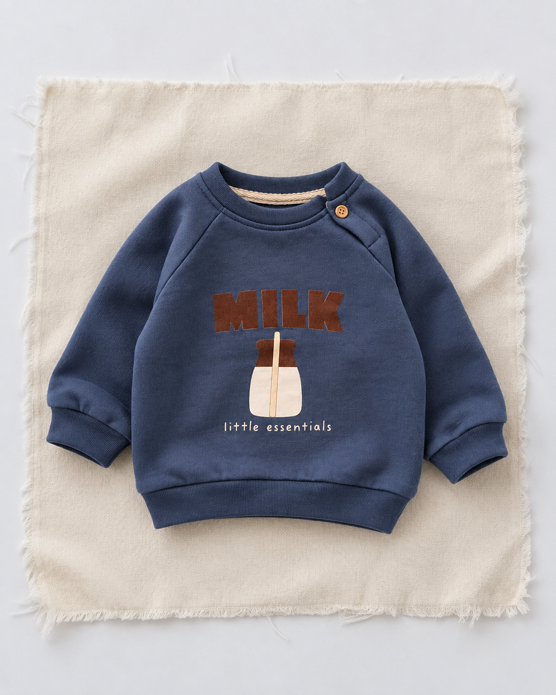 Milk Figürlü Düğmeli Omuz Bebek Sweatshirt | 6 Ay–4 Yaş | RG405 - KAHVERENGİ