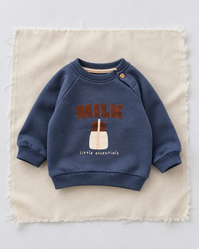 Milk Figürlü Düğmeli Omuz Bebek Sweatshirt | 6 Ay–4 Yaş | RG405 - KAHVERENGİ