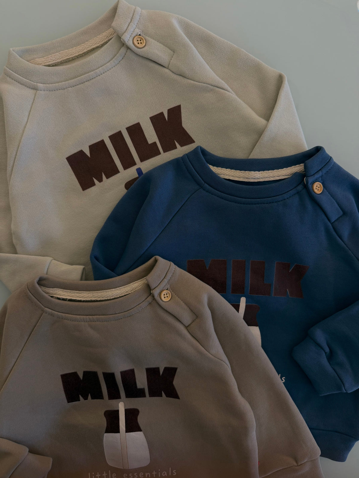 Milk Figürlü Düğmeli Omuz Bebek Sweatshirt | 6 Ay–4 Yaş | RG405 - İNDİGO