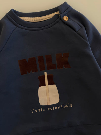 Milk Figürlü Düğmeli Omuz Bebek Sweatshirt | 6 Ay–4 Yaş | RG405 - KAHVERENGİ