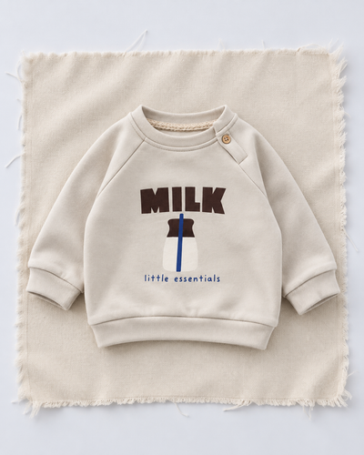 Milk Figürlü Düğmeli Omuz Bebek Sweatshirt | 6 Ay–4 Yaş | RG405 - İNDİGO