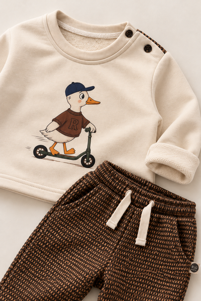Bebek Takımı | Ördek Baskılı | 6 Ay–4 Yaş | Kız & Erkek | Lacivert, Kahverengi, Bej | RG415 - LACİVERT