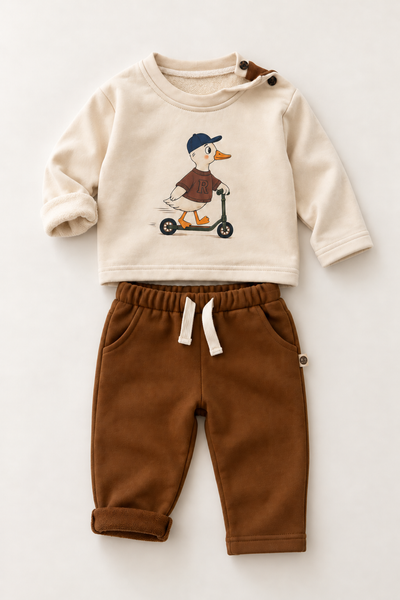 Bebek Takımı | Ördek Baskılı | 6 Ay–4 Yaş | Kız & Erkek | Lacivert, Kahverengi, Bej | RG415 - LACİVERT