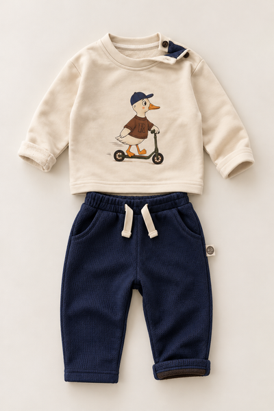 Bebek Takımı | Ördek Baskılı | 6 Ay–4 Yaş | Kız & Erkek | Lacivert, Kahverengi, Bej | RG415 - LACİVERT