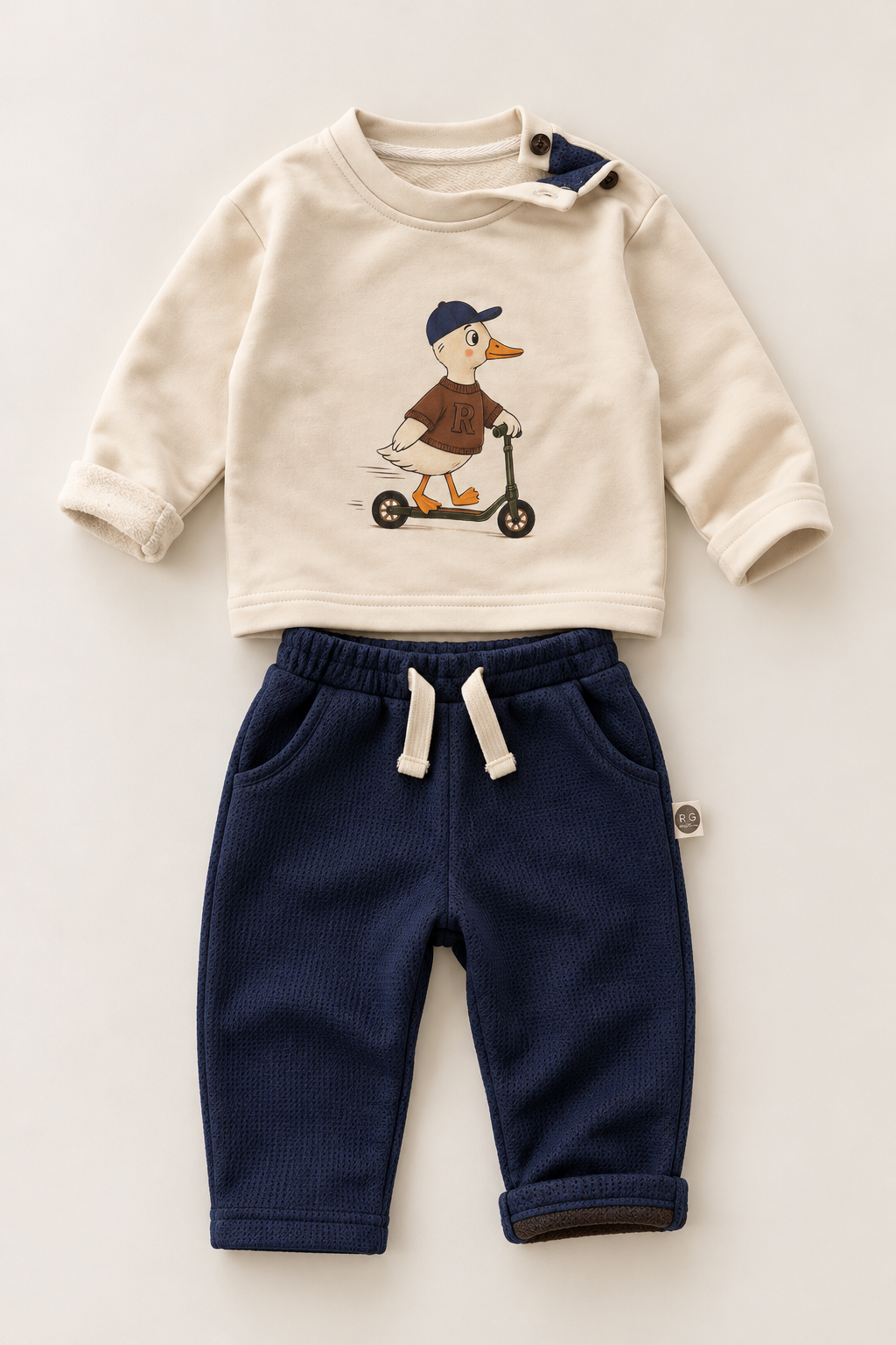 Baby Outfit | Duck Print | 6 Months–4 Years | Girls & Boys | Navy Blue, Brown, Beige | RG415 - NAVY BLUE