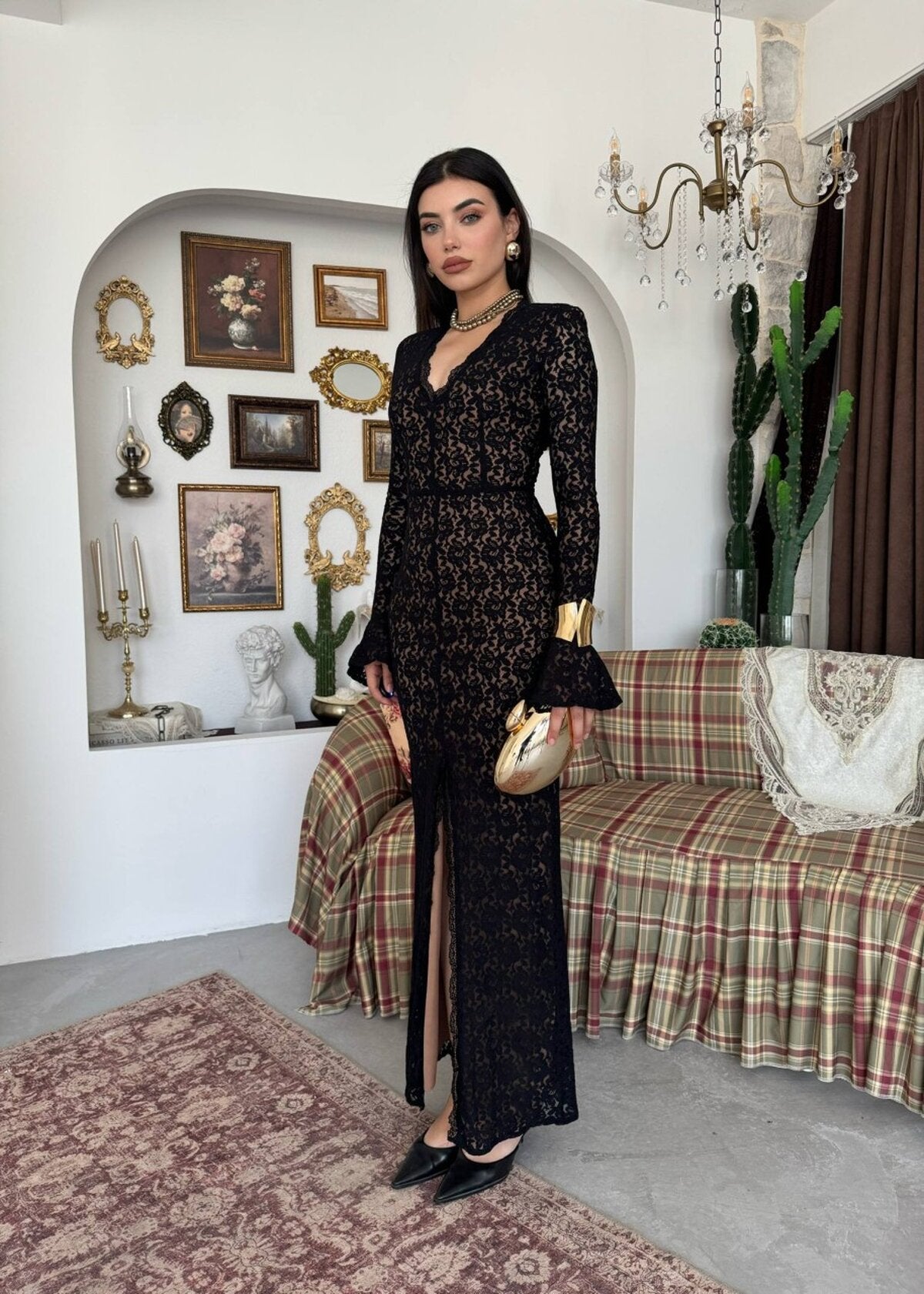 Ruyon Yırtmaç Detaylı Elbise