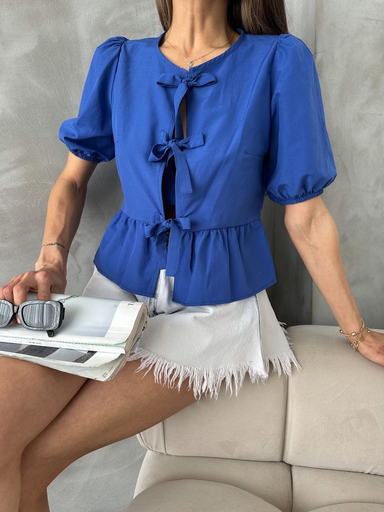 Topshow Pot Green Front-Tie Poplin Wholesale Blouse