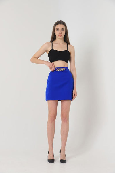 Wholesale Knee-Length Skirt with Waist Chain - Sapphire Blue | TOPSHOW