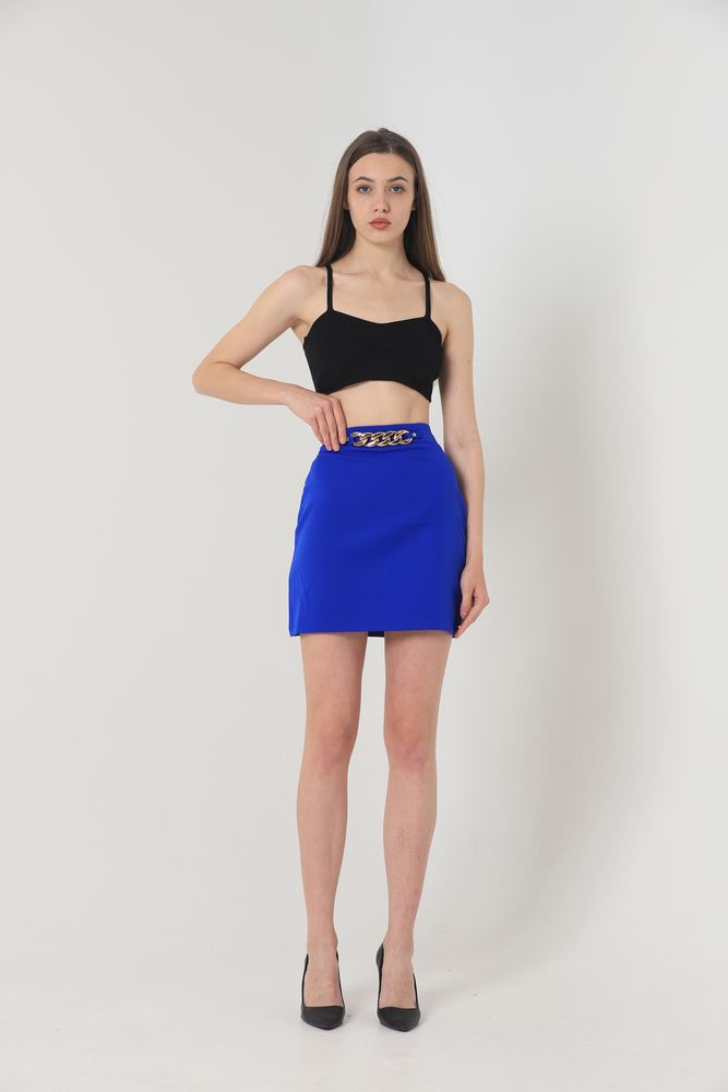 Wholesale Knee-Length Skirt with Waist Chain - Sapphire Blue | TOPSHOW
