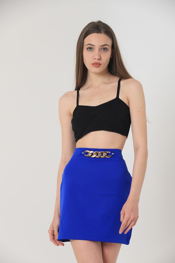 Wholesale Knee-Length Skirt with Waist Chain - Sapphire Blue | TOPSHOW