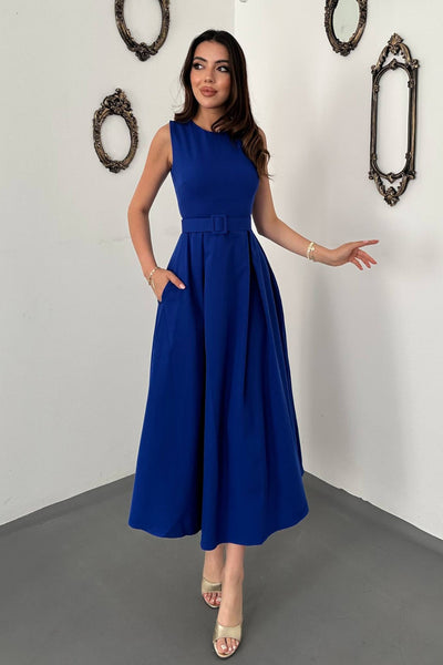 Saks Halter Yaka Kloş Elbise