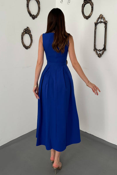 Saks Halter Yaka Kloş Elbise