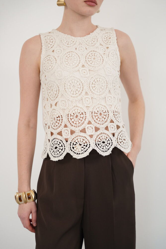 Tricou fără mâneci, cu guler rotund, din dantelă, en-gros - Raw | TOPSHOW
