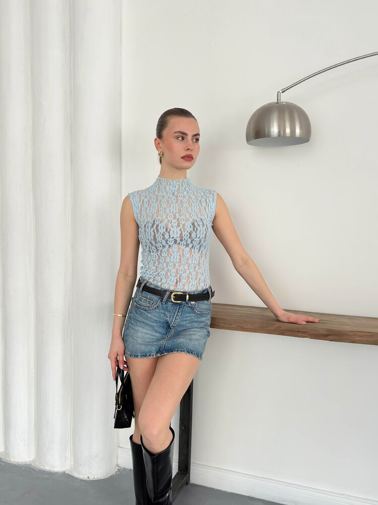Sleeveless Lace Wholesale Blouse - Blue | Topshow