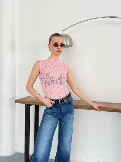 Bluză fără mâneci din dantelă, en-gros - Roz | Topshow