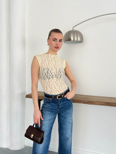 Bluză fără mâneci din dantelă, en-gros - Galben | Topshow