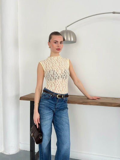 Bluză fără mâneci din dantelă, en-gros - Galben | Topshow