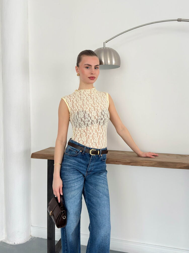 Bluză fără mâneci din dantelă, en-gros - Galben | Topshow