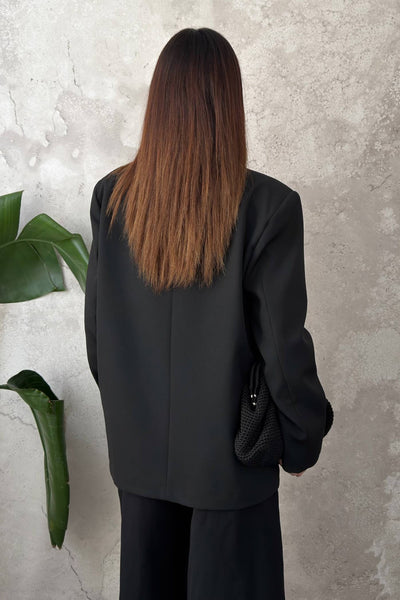 Siyah 2 Düğmeli Blazer Ceket