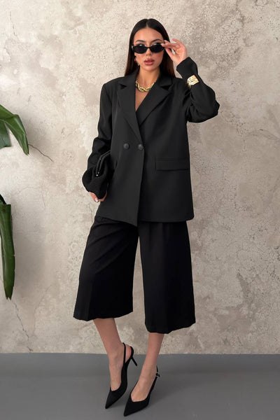 Siyah 2 Düğmeli Blazer Ceket