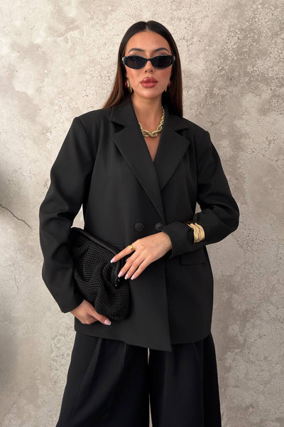 Siyah 2 Düğmeli Blazer Ceket