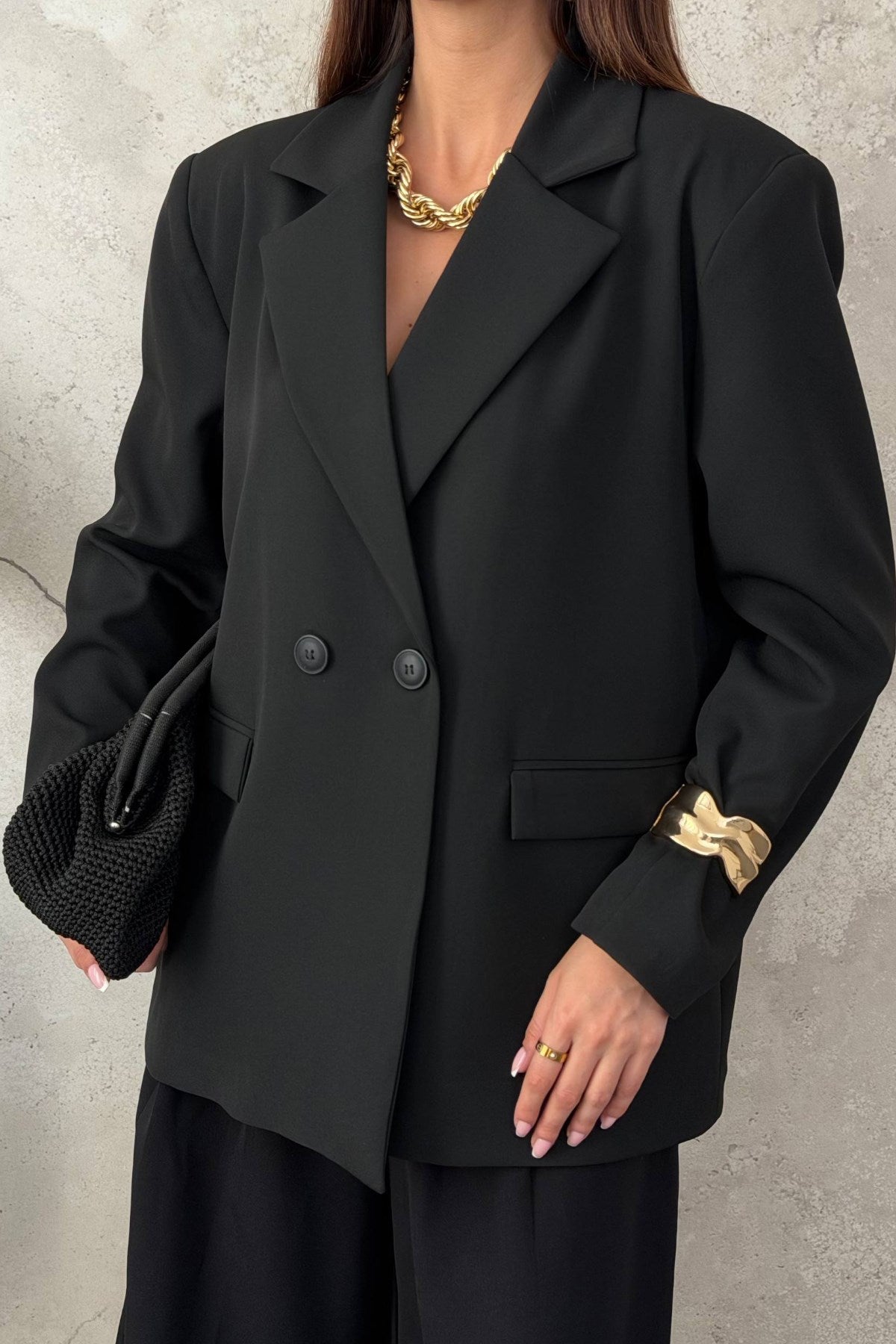 Siyah 2 Düğmeli Blazer Ceket