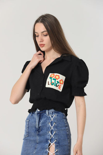 Topshow Black Embroidered Pocket Wholesale Shirt