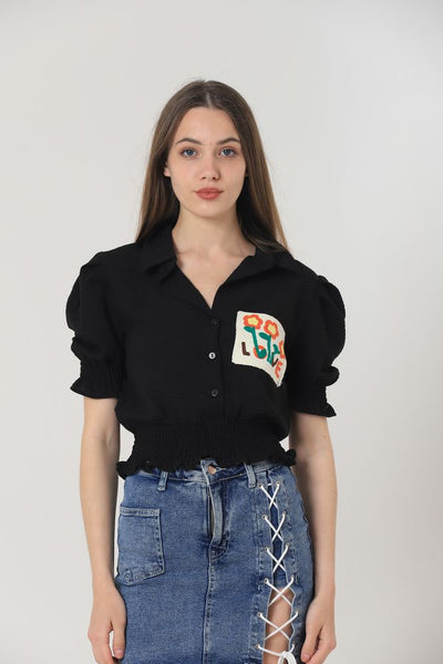 Topshow Black Embroidered Pocket Wholesale Shirt