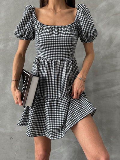 Topshow Black Gingham Wholesale Dress