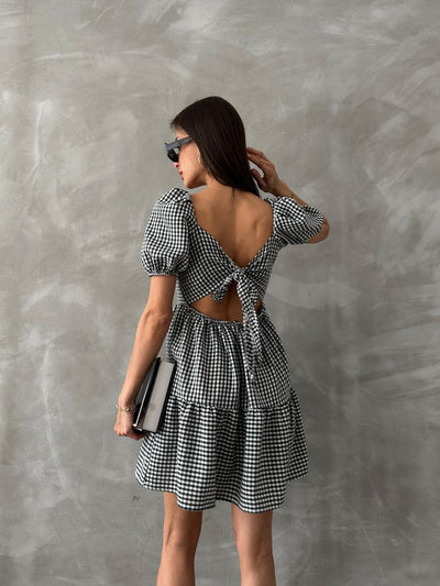 Topshow Black Gingham Wholesale Dress