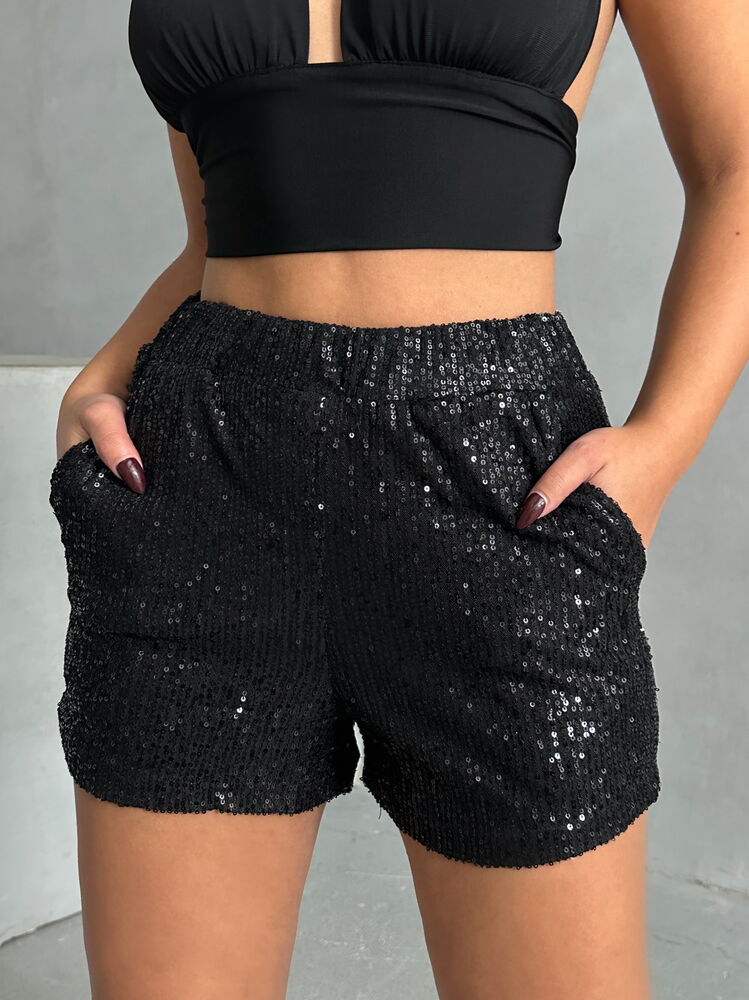 Topshow Black Sequin Wholesale Evening Shorts