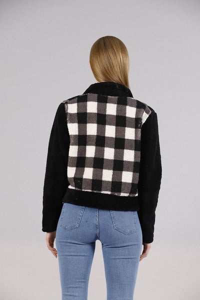 Wholesale Fleece Snap-Button Jacket - Black Checker