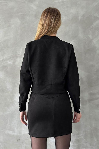 Suede Crop Jacket Wholesale - Black