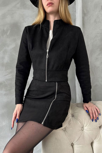 Suede Crop Jacket Wholesale - Black