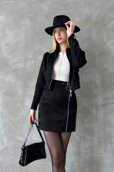 Suede Crop Jacket Wholesale - Black