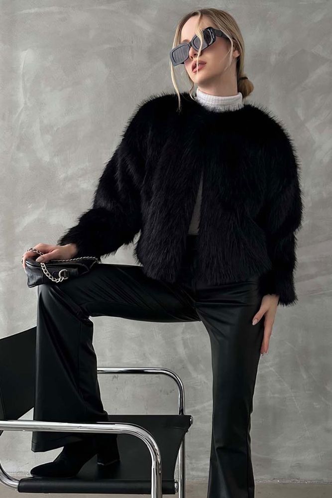 Topshow Black Faux Fur Wholesale Jacket | F1615