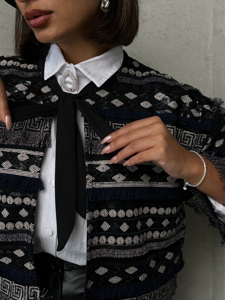 Wholesale Blouse with Tie Detail - Black