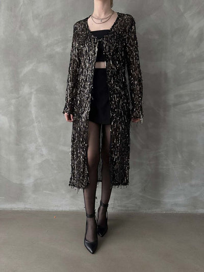 Cardigan lung en-gros - Auriu negru