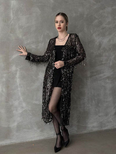 Cardigan lung en-gros - Auriu negru