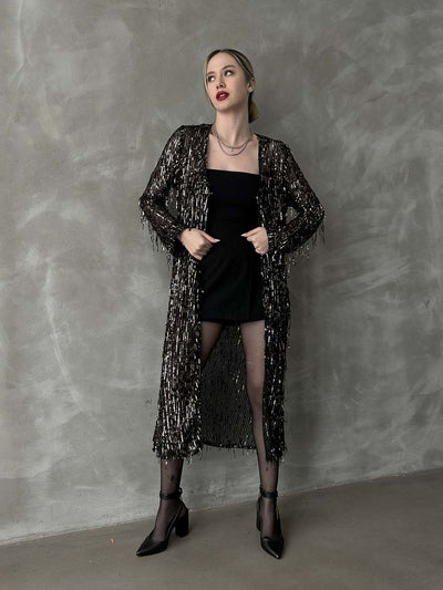 Cardigan lung en-gros - Auriu negru