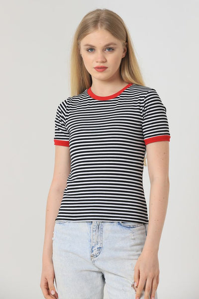 Topshow Black Red Striped Wholesale T-Shirt