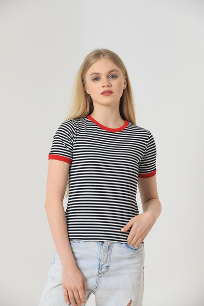 Topshow Black Red Striped Wholesale T-Shirt