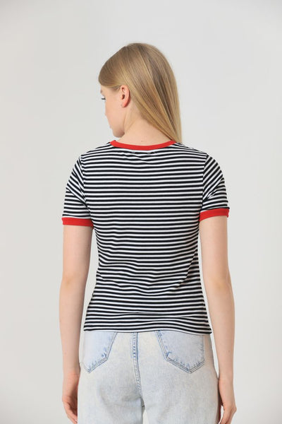 Topshow Black Red Striped Wholesale T-Shirt