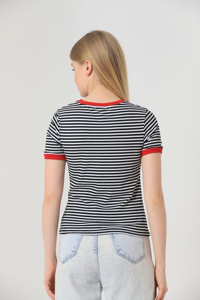 Topshow Black Red Striped Wholesale T-Shirt