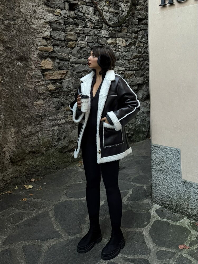 Wholesale Fur-Lined Coat - Black Cream
