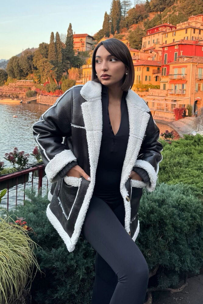 Wholesale Fur-Lined Coat - Black Cream