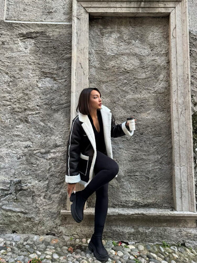 Wholesale Fur-Lined Coat - Black Cream