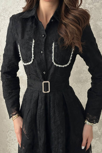Siyah Taşlı Elbise